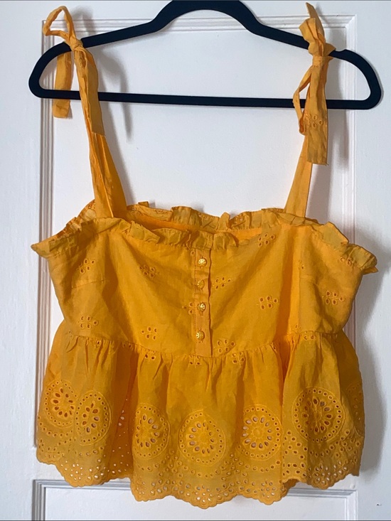 Urban Outfitters Tops - Urban Outfitters Yellow Eyelet Tie-Shoulder Lace Ruffled Women's Top Size M.